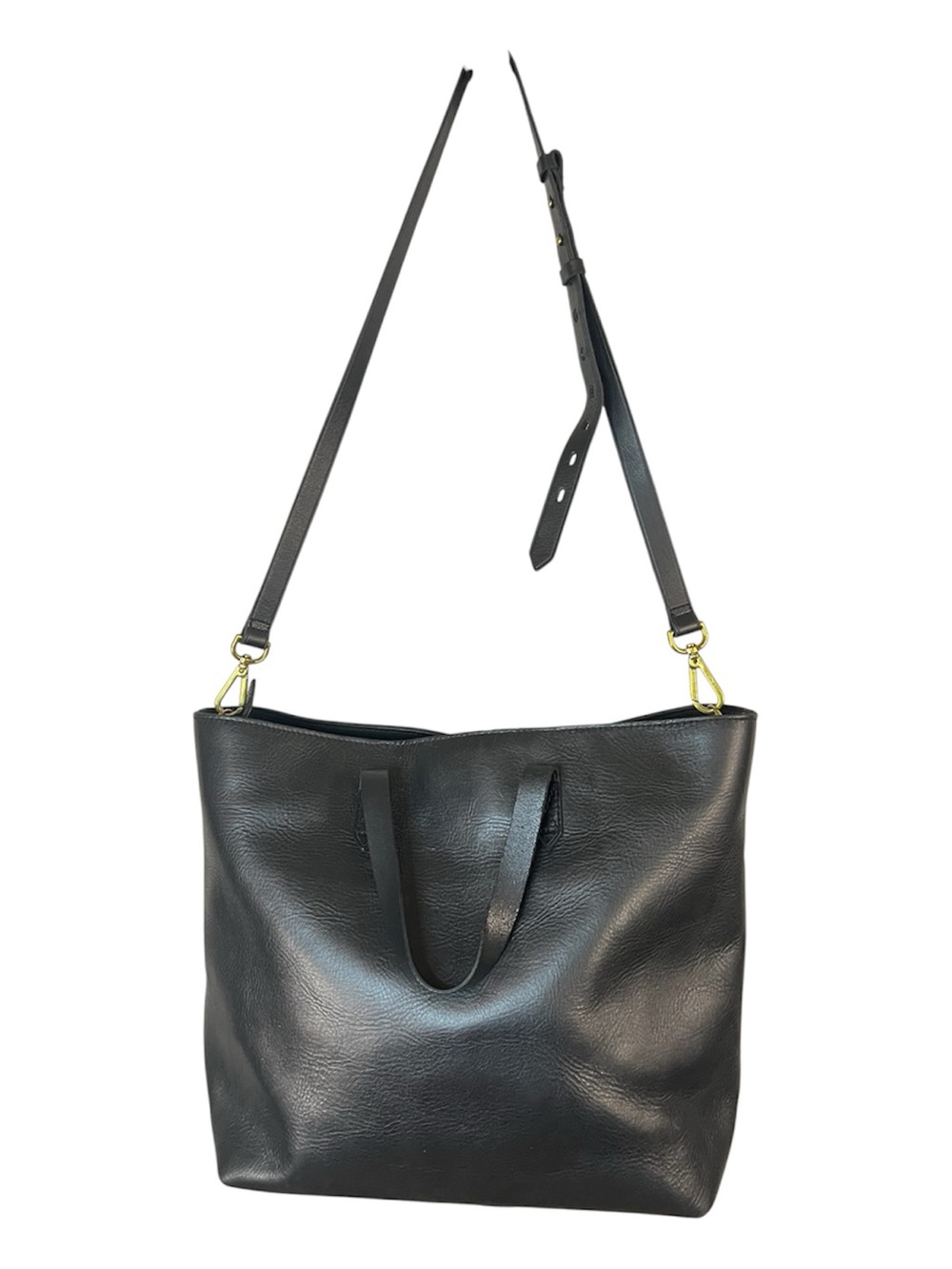 J. Crew Classic Minimalist Black Leather Tote with Adjustable Crossbody Strap